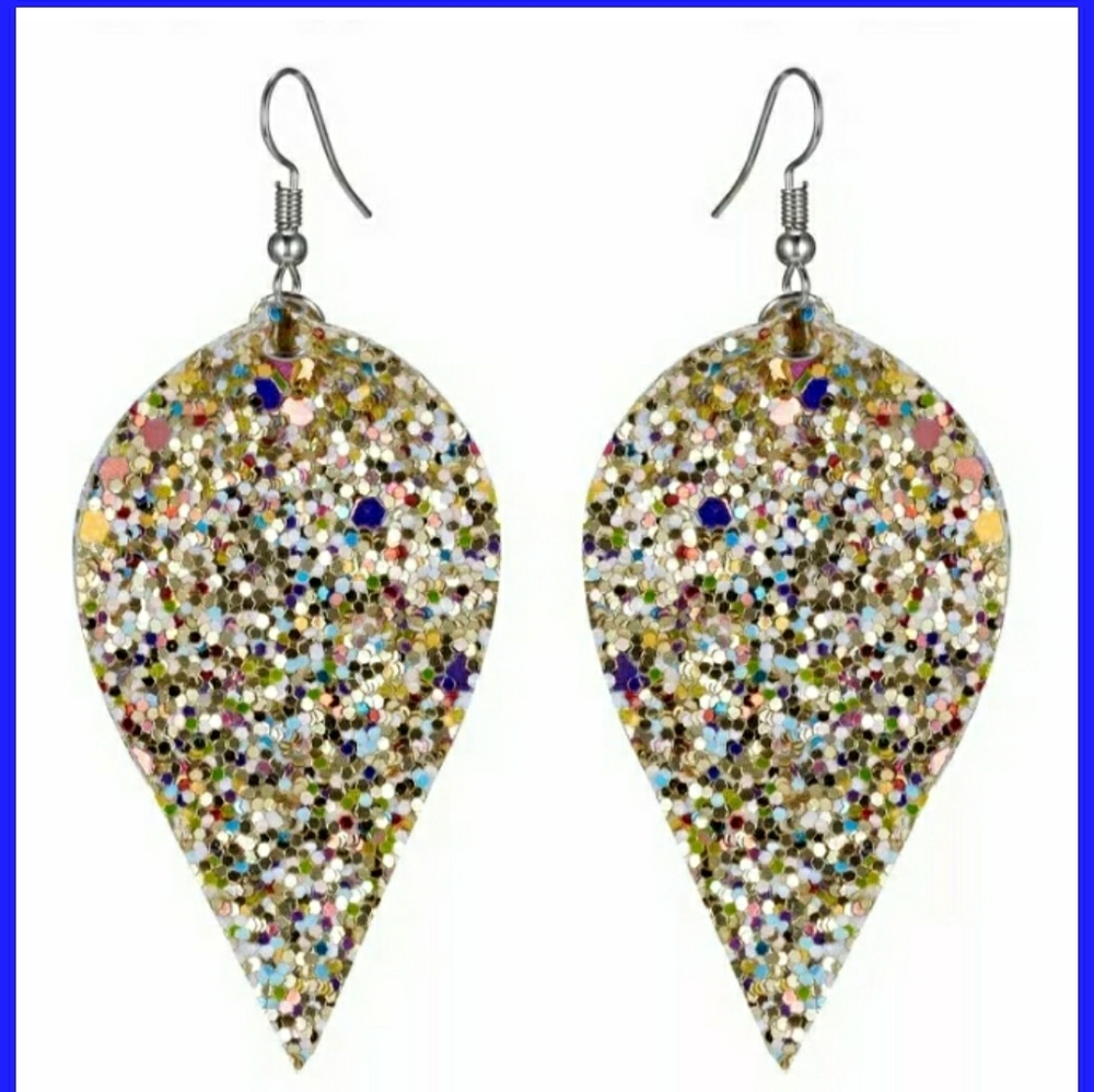 Gold sparkly leather earrings